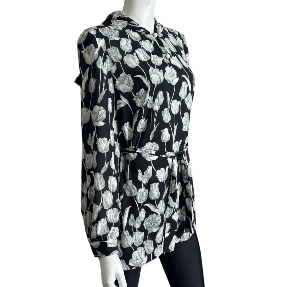 Alex Colman Sports Wear Vintage Floral Print Hood Long Sleeve Black White Tunic - Picture 8 of 13